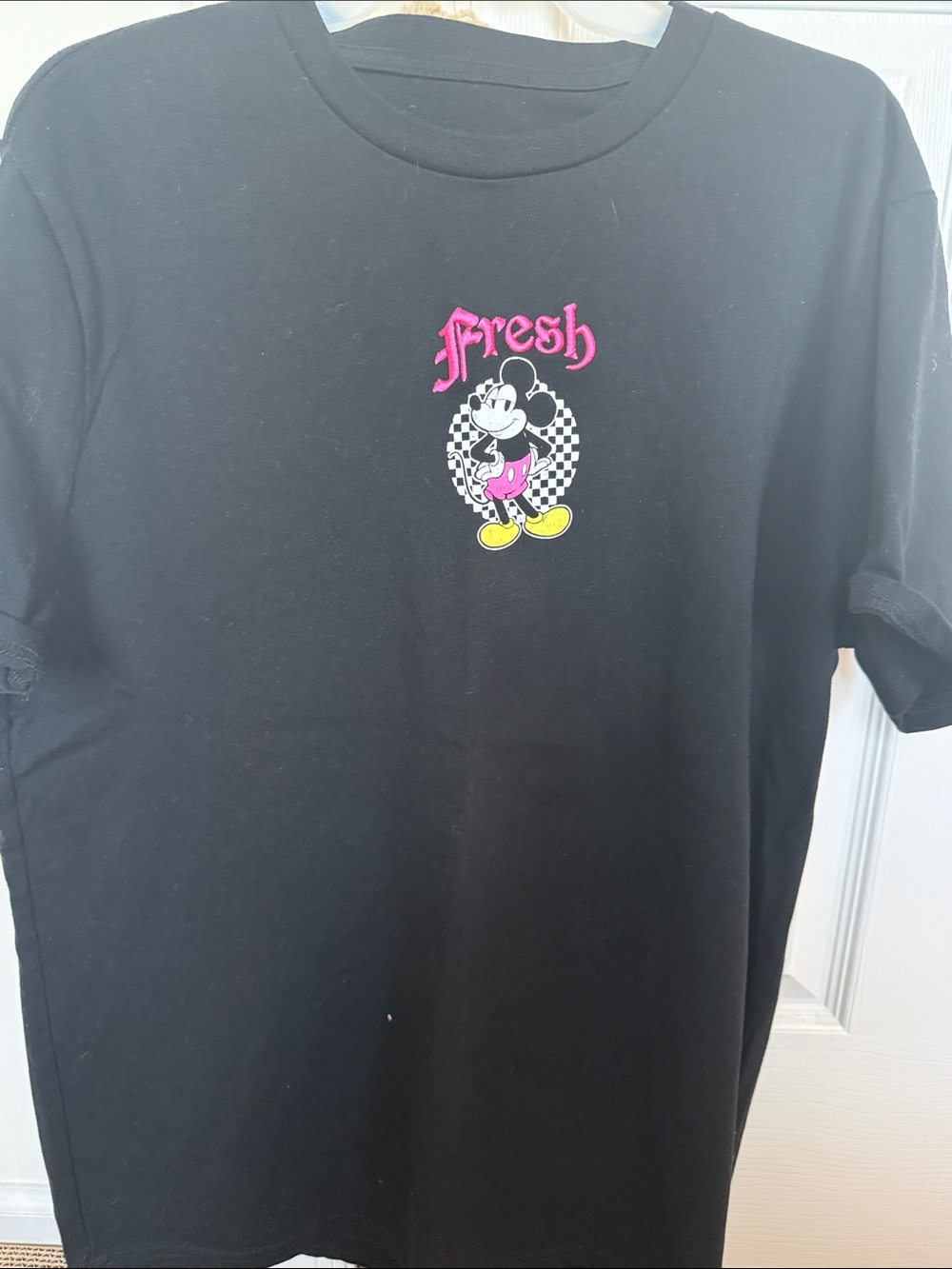 Unisex Black 'Fresh' Mickey Graphic Tee with Pink & Yellow Accent